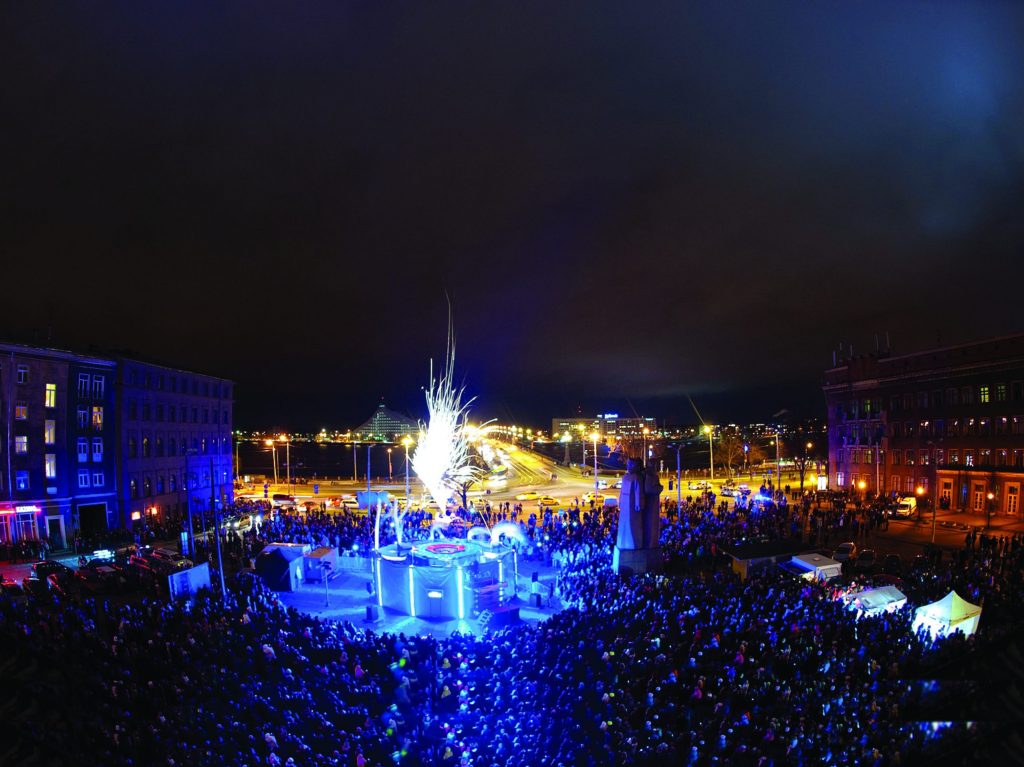 Staro Riga Logo Riga Latvia November 2020 Monument Freedom Night Riga